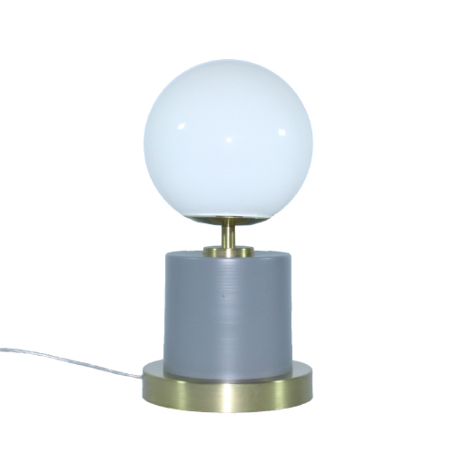 Velador de aluminio con globo opal medidas de 15cm altura 29cm color gris